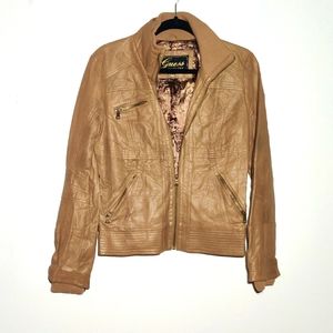 0025 Medium Guess Tan Leather Biker Jacket
